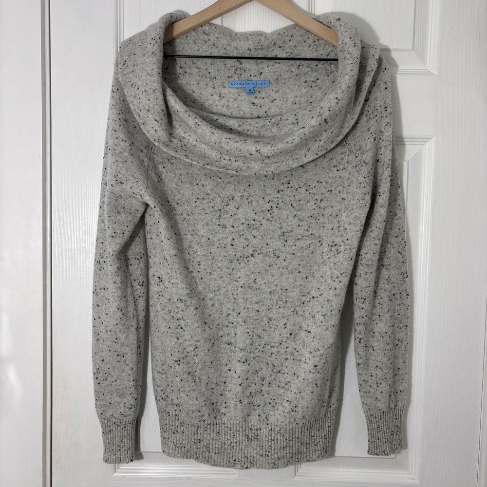 Antonio Melani 100% Cashmere Sweater Size Medium Cowl Neck Grey Knit Classic